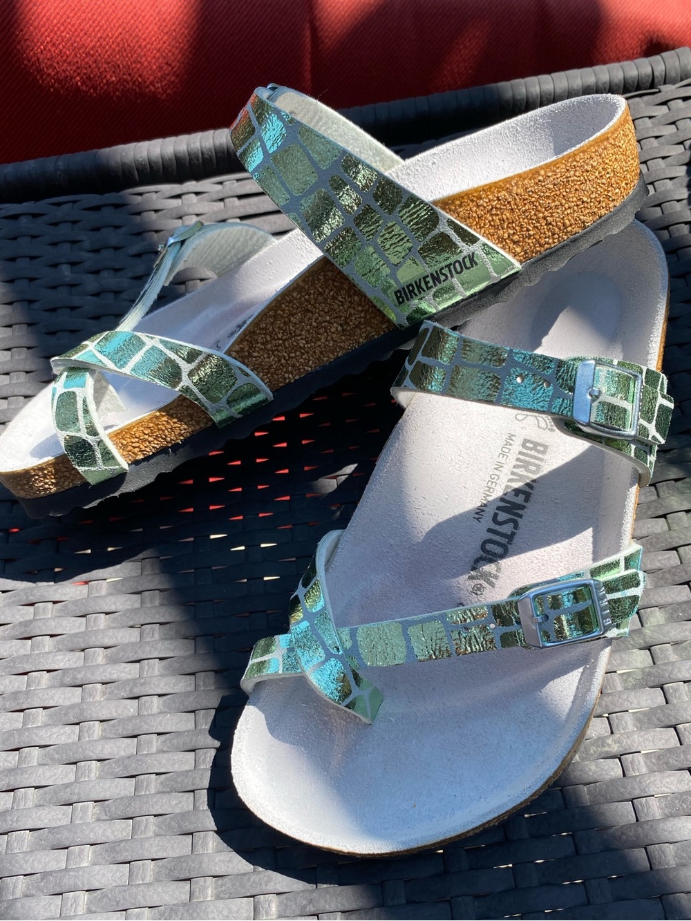 Birkenstock Green Metallic Leather Mayari Sandals SZ 38/7 NWOT